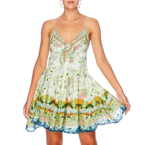 Camilla Sundowners Short Linen Dress With Tie Front Size XS NWT b162 - Picture 1 of 14